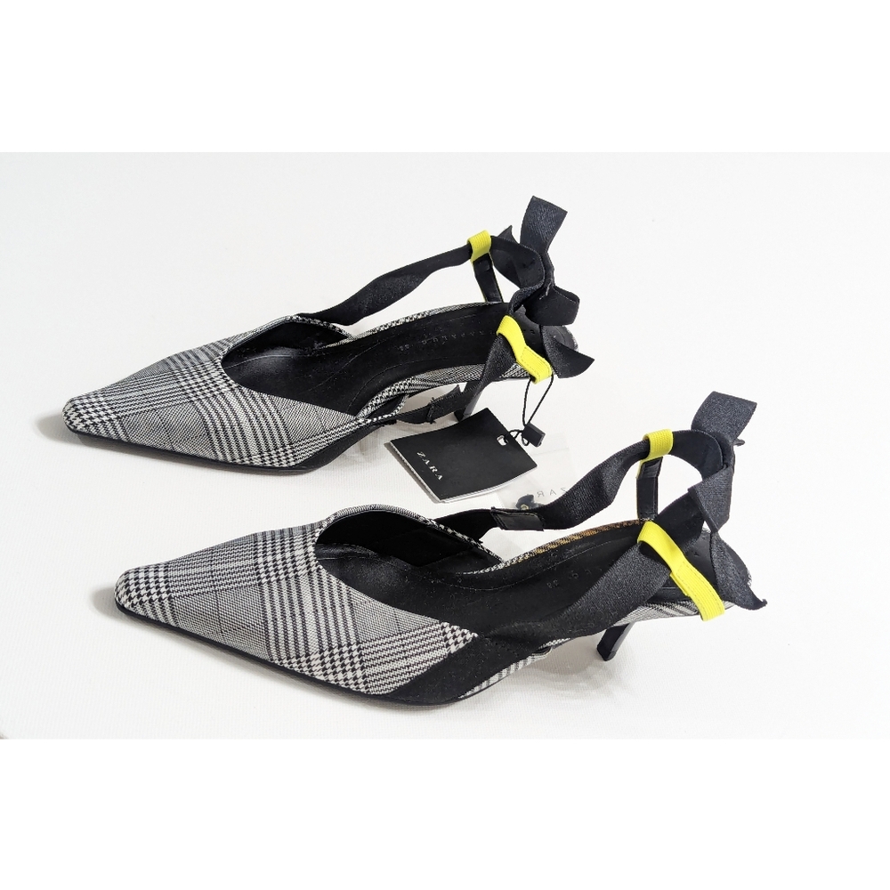 Zara Black and Yellow Plaid Heels